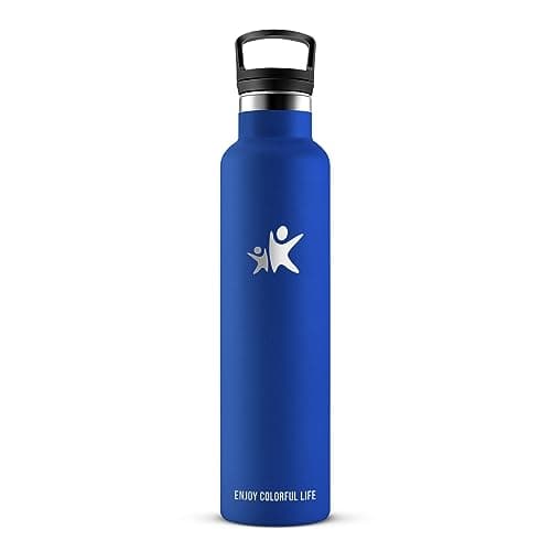KollyKolla Gourde Isotherme 1L, Inox avec Paille, Anti-Fuite, Réutilisable pour Enfant et Adulte, Sport, Voyage - 2 Couv — 1000ml Bleu Foncé