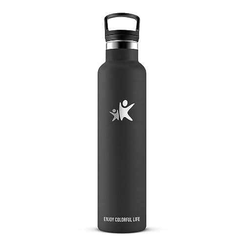 KollyKolla Gourde Isotherme 1L, Inox avec Paille, Anti-Fuite, Réutilisable pour Enfant et Adulte, Sport, Voyage - 2 Couv — 1000ml Noir