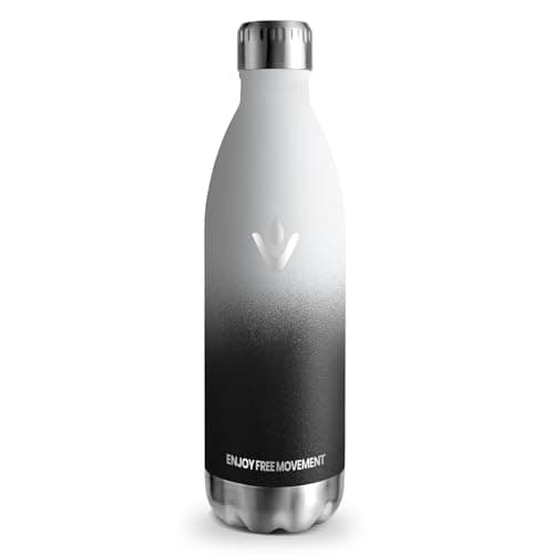Gourde Isotherme 500ml Sans BPA Réutilisable - Bouteille Isolée pour Running, Bureau et École - Processus de Revêtement — Blanc & Noir - 1000ml