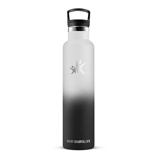 KollyKolla Gourde Isotherme 1L, Inox avec Paille, Anti-Fuite, Réutilisable pour Enfant et Adulte, Sport, Voyage - 2 Couv — 1000ml Blanc + Noir
