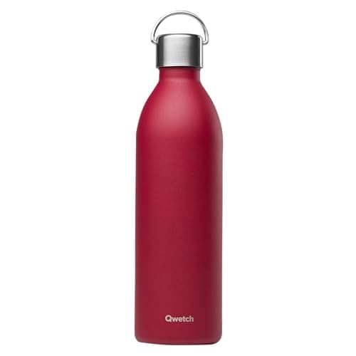 Qwetch Bouteille Isotherme Inox 600ml Active - Compacte et Sans BPA - Idéale pour Sport et Voyage — Rouge Grenat