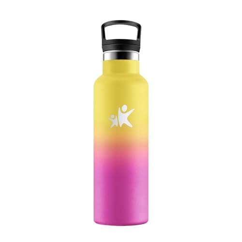Gourde HoneyHolly Isotherme Enfant 500ML Anti-Fuite Isolation en Acier Inoxydable Réutilisable — Jaune & Rouge Rosé - 500ml