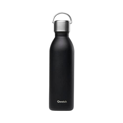 Qwetch Bouteille Isotherme Inox 600ml Active - Compacte et Sans BPA - Idéale pour Sport et Voyage — Noir