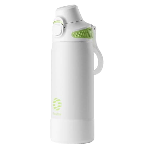 Bouteille Isotherme FJBottle Gourde 600ml/700ml/1L pour Sport et Voyage - Ouverture en Un Clic, Sans BPA, Bouteille Inox — Blanc