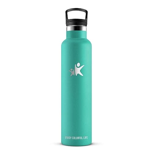 KollyKolla Gourde Isotherme 1L, Inox avec Paille, Anti-Fuite, Réutilisable pour Enfant et Adulte, Sport, Voyage - 2 Couv — 1000ml Émeraude