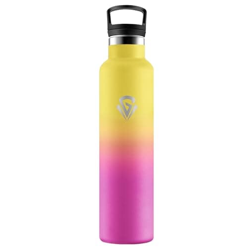 Gourde Isotherme Double Paroi 500ml, Bouteille Inox Étanche Sans BPA pour Enfants et Adultes, Idéale pour Bureau, Extéri — G丨jaune + Rose Barbie
