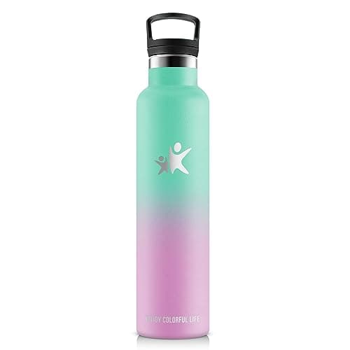 KollyKolla Gourde Isotherme 1L, Inox avec Paille, Anti-Fuite, Réutilisable pour Enfant et Adulte, Sport, Voyage - 2 Couv — 1000ml Vert Macaron + Rose