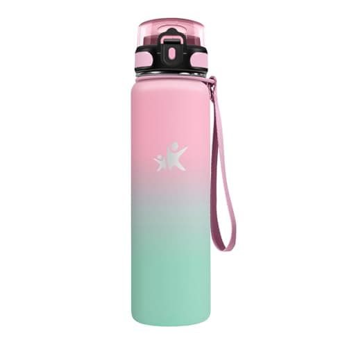 Gourde Isotherme KollyKolla 500ml pour Enfant | Étanche, Reutilisable sans BPA, pour l'école et le Bureau | Fitness — 1l丨rose + Vert Macaron