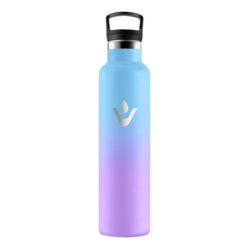 HoneyHolly Bouteille Isotherme 500ml, Gourde INOX à Double Paroi avec Paille, Réutilisable sans BPA, Anti-Fuite – Idéale — Bleu Ciel & Violet - 1000 Ml