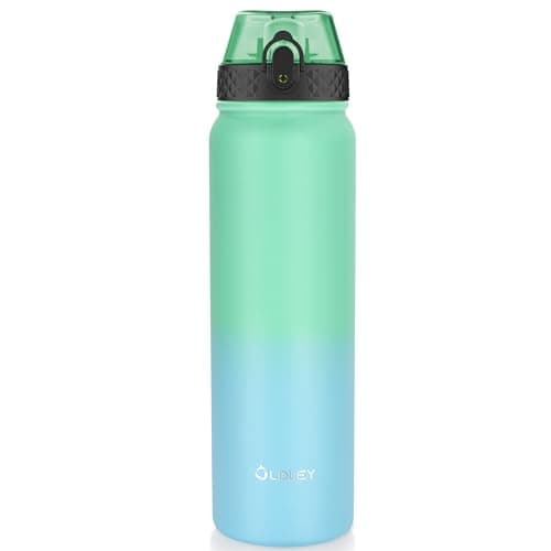 Gourde Oldley en Acier Inoxydable 1L Thermostique et Étanche - Idéale pour Vélo et Camping - Maintient le Boisson Frais — Feuille Vert-bleu
