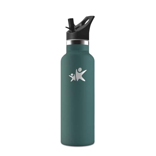 HoneyHolly Gourde Isotherme 500 ML, Gourde INOX Anti-Fuite avec Paille + Isolation sous Vide, Bouteille d'eau sans BPA R — Vert Kaki - 500 Ml