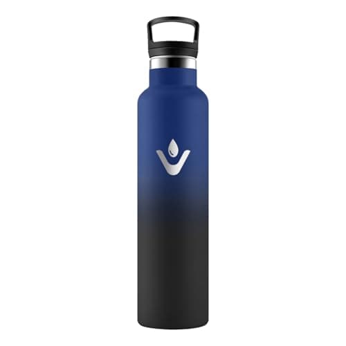 HoneyHolly Bouteille Isotherme 500ml, Gourde INOX à Double Paroi avec Paille, Réutilisable sans BPA, Anti-Fuite – Idéale — Bleu Foncé & Noir - 1000 Ml