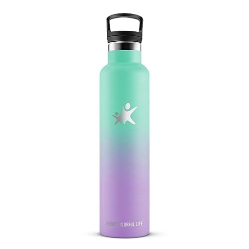 KollyKolla Gourde Isotherme 1L, Inox avec Paille, Anti-Fuite, Réutilisable pour Enfant et Adulte, Sport, Voyage - 2 Couv — 1000ml Vert Macaron + Violet Clair