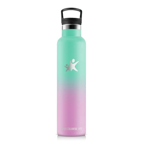 KollyKolla Gourde Isotherme 1L, Inox avec Paille, Anti-Fuite, Réutilisable pour Enfant et Adulte, Sport, Voyage - 2 Couv — 500ml Vert Macaron + Rose