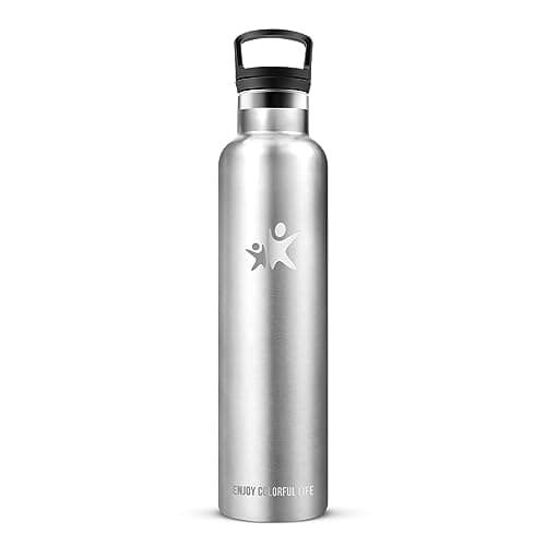 KollyKolla Gourde Isotherme 1L, Inox avec Paille, Anti-Fuite, Réutilisable pour Enfant et Adulte, Sport, Voyage - 2 Couv — 1000ml Acier Inoxydable