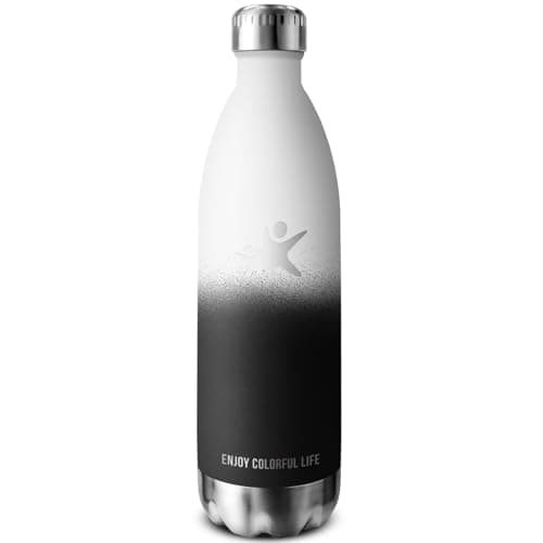 Gourde Inox Isotherme Double Paroi sans BPA - 350/500/650/750ml, Bouteille Étanche Anti-Fuite pour Sport, Gym & École (K — Neuf | Blanc + Noir