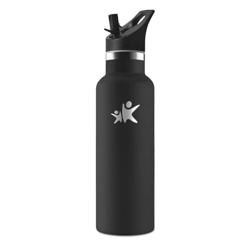 HoneyHolly Gourde Isotherme 500 ML, Gourde INOX Anti-Fuite avec Paille + Isolation sous Vide, Bouteille d'eau sans BPA R — Noir - 750 Ml