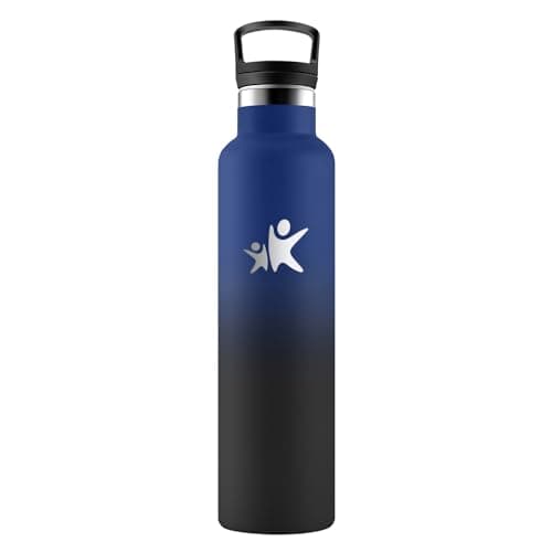 KollyKolla Gourde Isotherme Enfant 500ml, Bouteille Acier Inoxydable Étanche Réutilisable, sans BPA, Gourde Paille, Bout — Kk丨bleu Foncé + Noir
