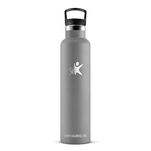 KollyKolla Gourde Isotherme 1L, Inox avec Paille, Anti-Fuite, Réutilisable pour Enfant et Adulte, Sport, Voyage - 2 Couv — 1000ml Gris