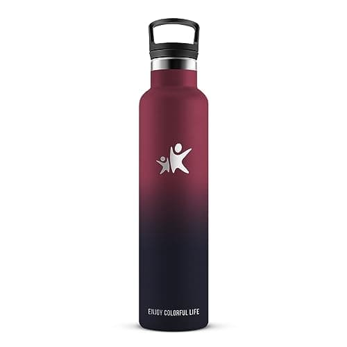 KollyKolla Gourde Isotherme 1L, Inox avec Paille, Anti-Fuite, Réutilisable pour Enfant et Adulte, Sport, Voyage - 2 Couv — 1000ml Rouge Foncé + Noir