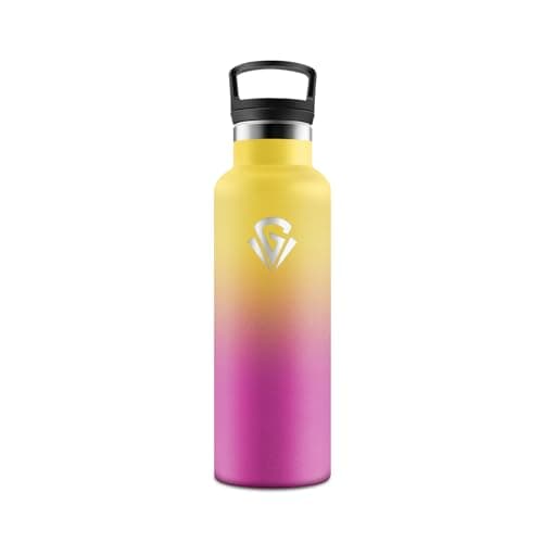 HoneyHolly Gourde Isotherme Anti-Fuite pour Enfants et Adultes 500ML, Réutilisable, Sans BPA, Acier Inoxydable à Double — Jaune & Rose Rouge - 500 Ml