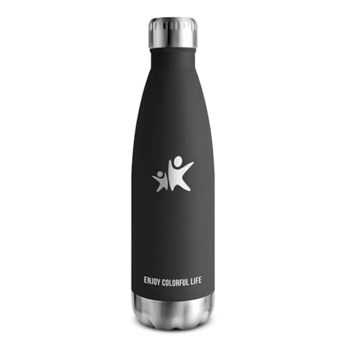 Gourde Inox Isotherme Double Paroi sans BPA - 350/500/650/750ml, Bouteille Étanche Anti-Fuite pour Sport, Gym & École (K — Neuf | Noir