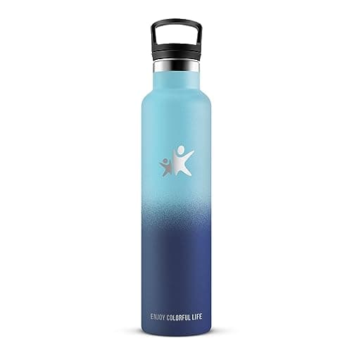 KollyKolla Gourde Isotherme 1L, Inox avec Paille, Anti-Fuite, Réutilisable pour Enfant et Adulte, Sport, Voyage - 2 Couv — 1000ml Bleu + Bleu Foncé