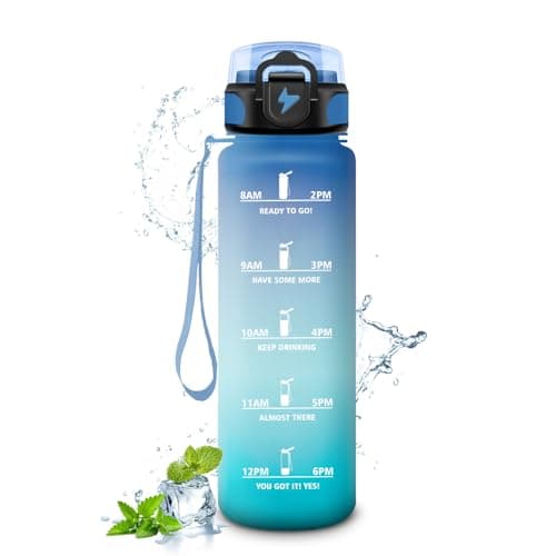Gourde Enfant 500ml, Marqueur de Temps, Bouteille d'Eau pour Enfant et Sportifs, l'école et le Bureau  
Gourde Enfant 50 — 32oz-1000ml | Paille | Bleu + Vert