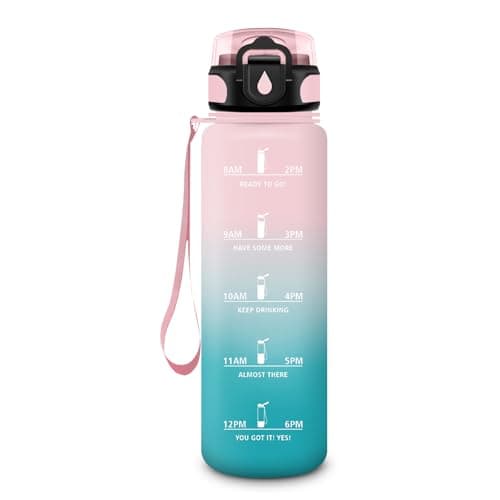 HoneyHolly Gourde 500ML Étanche & Réutilisable, Gourde Sport Motivation Marqueur Anti-fuite, Bouteille d'eau pour Gym & — Cyan Rose