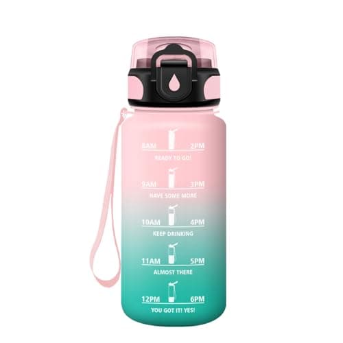Gourde Sport 500ml pour Enfant et Adulte | Étanche | Motivante | Idéale pour Randonnée, Sport et Yoga | Bouteille Reutil — 17oz-500ml | Paille | Rose + Cyan