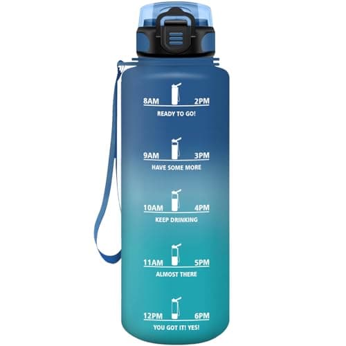 HoneyHolly Gourde Paille 500ml Sans BPA Étanche Bouteille de Motivation avec Marqueur de Temps pour Gym Ecole Sport Cycl — Bleu & Vert-1,5 L