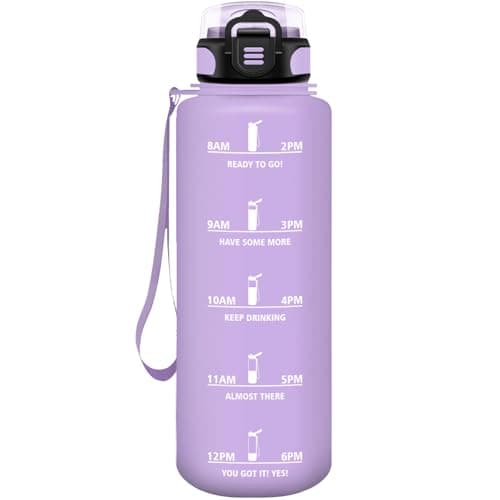 HoneyHolly Gourde Paille 500ml Sans BPA Étanche Bouteille de Motivation avec Marqueur de Temps pour Gym Ecole Sport Cycl — Violet & Clair-1,5 L