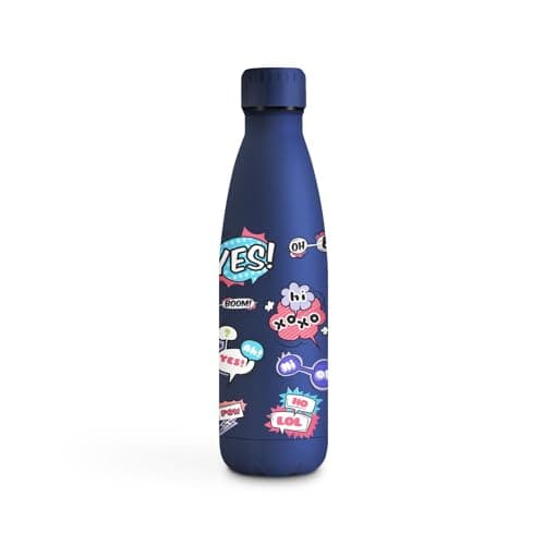 Gourde Inoxydable KollyKolla Isotherme 500ml Impression 3D Sans BPA Reutilisable Enfant Adulte Sport Bureau — 500ml Phrases de Bande Dessinée