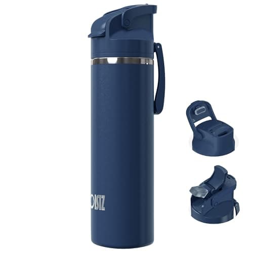 OISIZ Gourde Isotherme 720ml/24oz 2 en 1 avec couvercle à paille, Verrouillage de sécurité en un clic, 100% étanche cons — Navy Blue