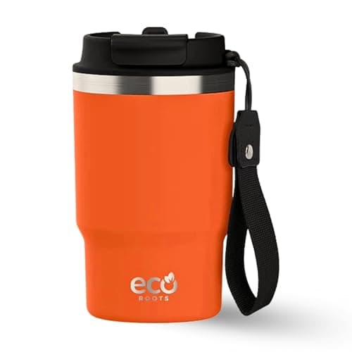 Evergreen ECOROOTS - Tasse Café Isotherme | Couvercle Antifuite | Acier Inoxydable | Sans BPA | Thermo Café Voyage | Tas — Orange Mars