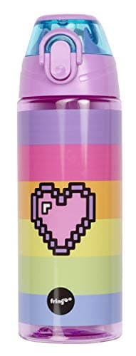 Fringoo Gourde Enfant Haute Qualité 100% sans Bisphénol A | Pour Garçons et Filles | École Primaire - 600 ml/20Oz — Cœur Rainbow Pixel.