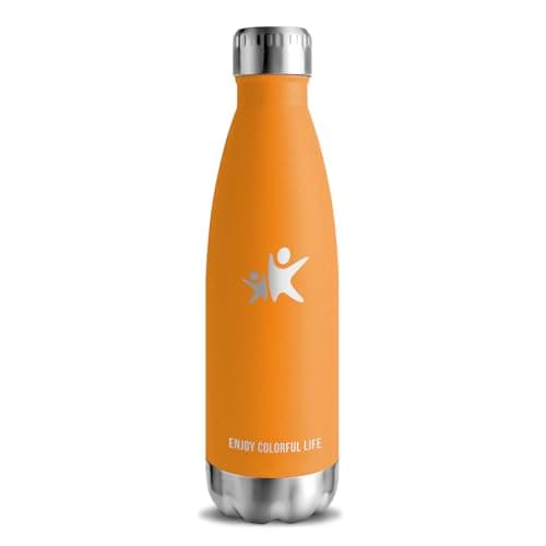 Thermos Gourde Inox 500ml Sans BPA 24h Froid & 12h Chaud Reutilisable Anti Fuite Bouteille d'Eau pour École Bureau Voyag — Orange