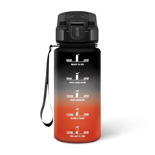 HoneyHolly Bouteille d'Eau Gourde Paille 500ml sans BPA & Étanches pour Gym & Plein Air avec Marqueur de Temps — Noir & Rouge - 500 Ml