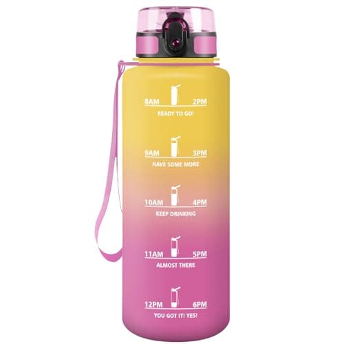 Gourde HoneyHolly Sport 500ml, Filtrante et Temps Marcateur, Idéale pour Sport, Fitness et Yoga, Sans BPA, 500ml — Jaune & Rose-1.5l