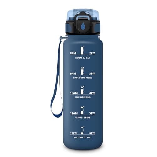 HoneyHolly Gourde 500ML Étanche & Réutilisable, Gourde Sport Motivation Marqueur Anti-fuite, Bouteille d'eau pour Gym & — Bleu Marine