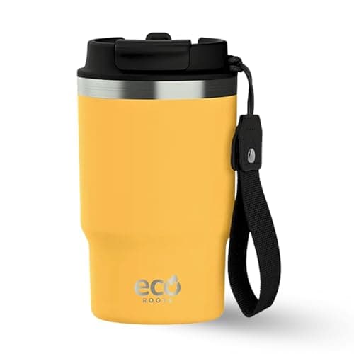 Evergreen ECOROOTS - Tasse Café Isotherme | Couvercle Antifuite | Acier Inoxydable | Sans BPA | Thermo Café Voyage | Tas — Jaune Ananas