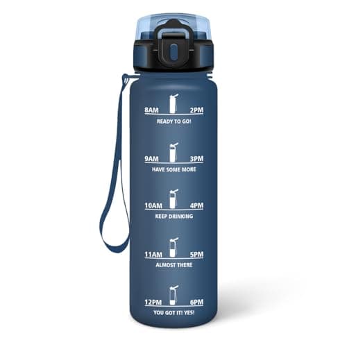 HoneyHolly Bouteille d'Eau Gourde Paille 500ml sans BPA & Étanches pour Gym & Plein Air avec Marqueur de Temps — Bleu Marine - 1000 Ml