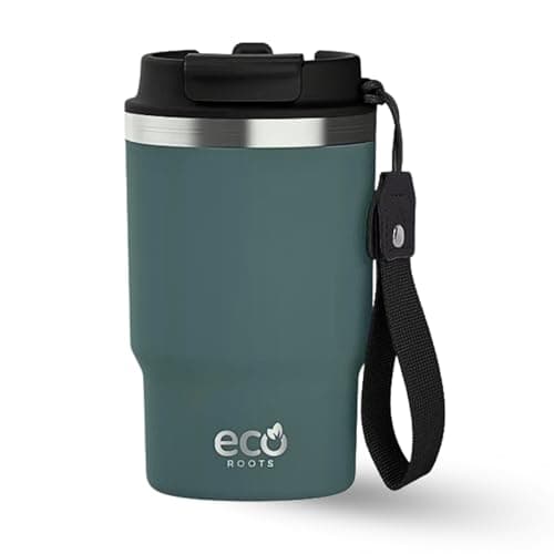 Evergreen ECOROOTS - Tasse Café Isotherme | Couvercle Antifuite | Acier Inoxydable | Sans BPA | Thermo Café Voyage | Tas — Bleu Midnight