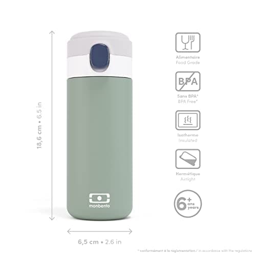 MONBENTO Gourde Isotherme - Garde au Chaud/Froid jusqu'à 12h - Petite Gourde Hermétique pour Enfant et Adulte - Vert  
M