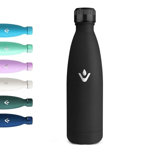 Motswedi Gourde Isotherme Violet Clair, Réutilisable 500ml, pour Enfant et Adulte, Randonnée & Sport 24h Froid 12h Chaud — Noir-500ml