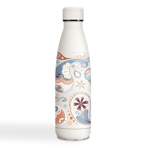 Gourde Inoxydable KollyKolla Isotherme 500ml Impression 3D Sans BPA Reutilisable Enfant Adulte Sport Bureau — 500ml Fleur Paisley