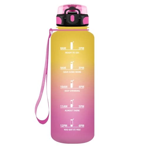 Gourde KollyKolla Enfant 500ml Étanche Réutilisable pour Maternelle École Sport Campings avec Marqueur de Temps Filtre S — 50oz-1500ml | Jaune + Rose