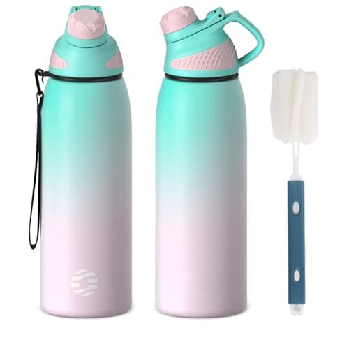 Bouteille Isotherme FJBottle Gourde 1L en Inox - Idéale pour Adultes au Sport, Gym et Voyage - Étanche sans BPA, Cover M — Vert et Rose