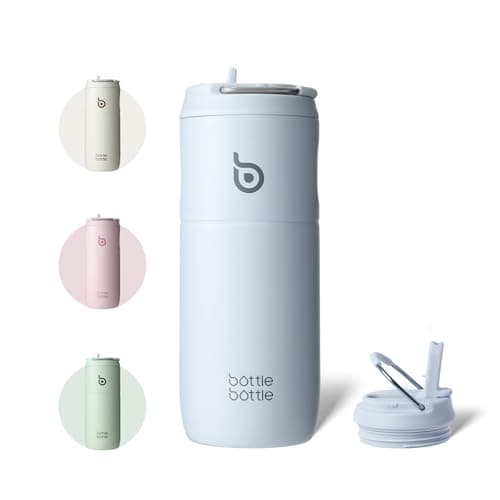 Bottlebottle Gourde en acier inoxydable avec paille 500 ml sans BPA couvercle anti-fuite Flourishing Flowers idéale pour — Bleu