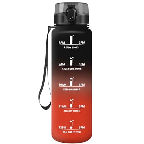 Gourde HoneyHolly Sport 500ml, Filtrante et Temps Marcateur, Idéale pour Sport, Fitness et Yoga, Sans BPA, 500ml — Noir & Rouge-1l